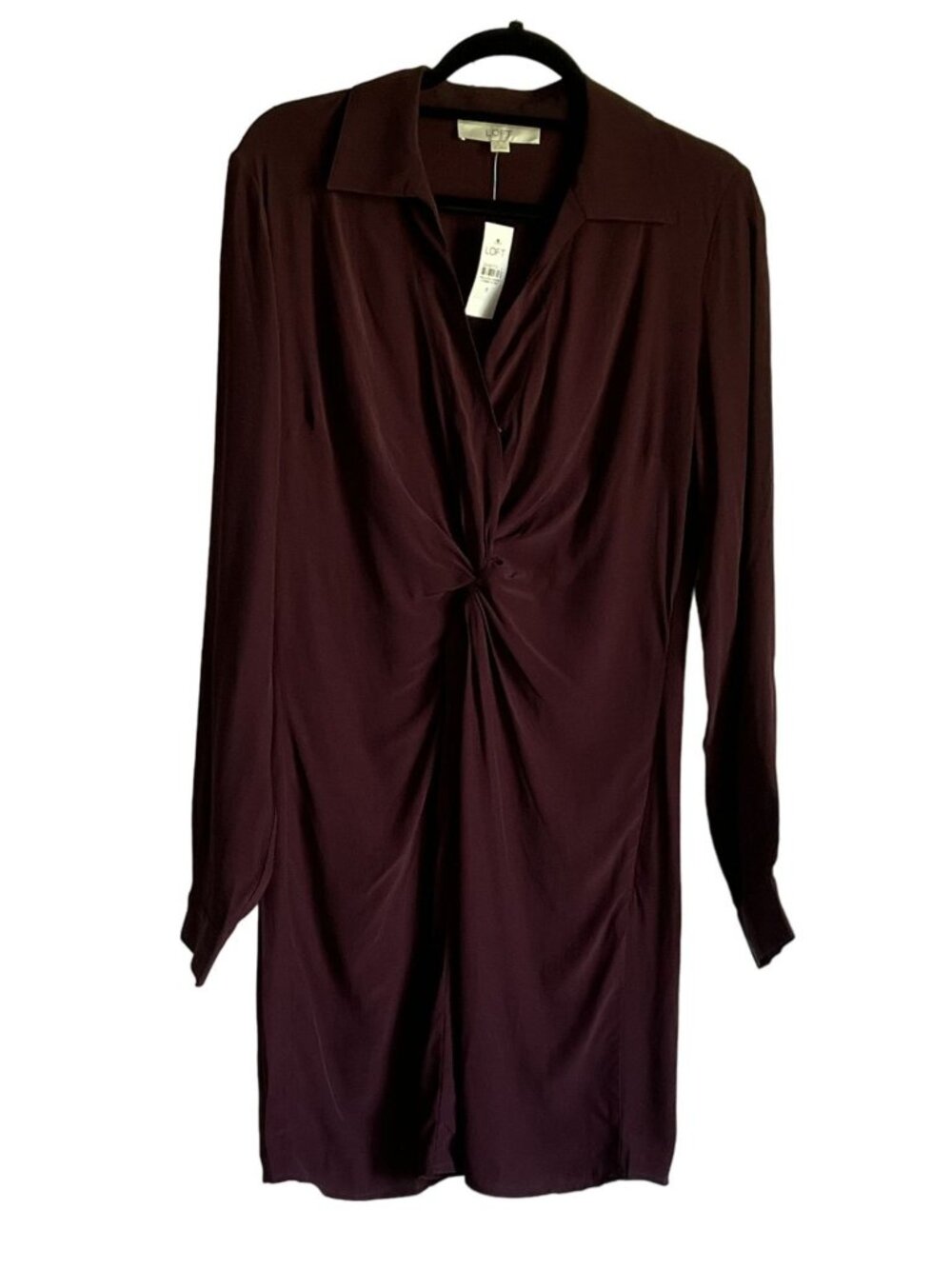 LOFT Womens Long Sleeve Dress 8 Deep Burgundy Twist Front Detail Office